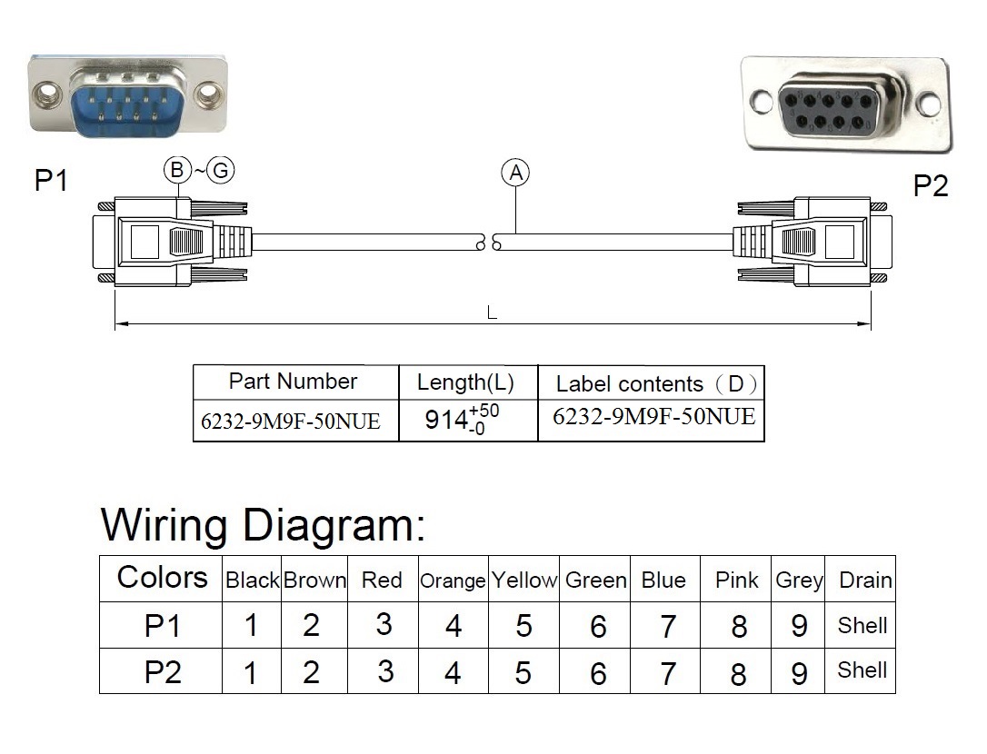 Cáp 6232-9M9F-50NUE lập trình điều khiển Straight Through Cable DB9 Male to DB9 Female length 15m